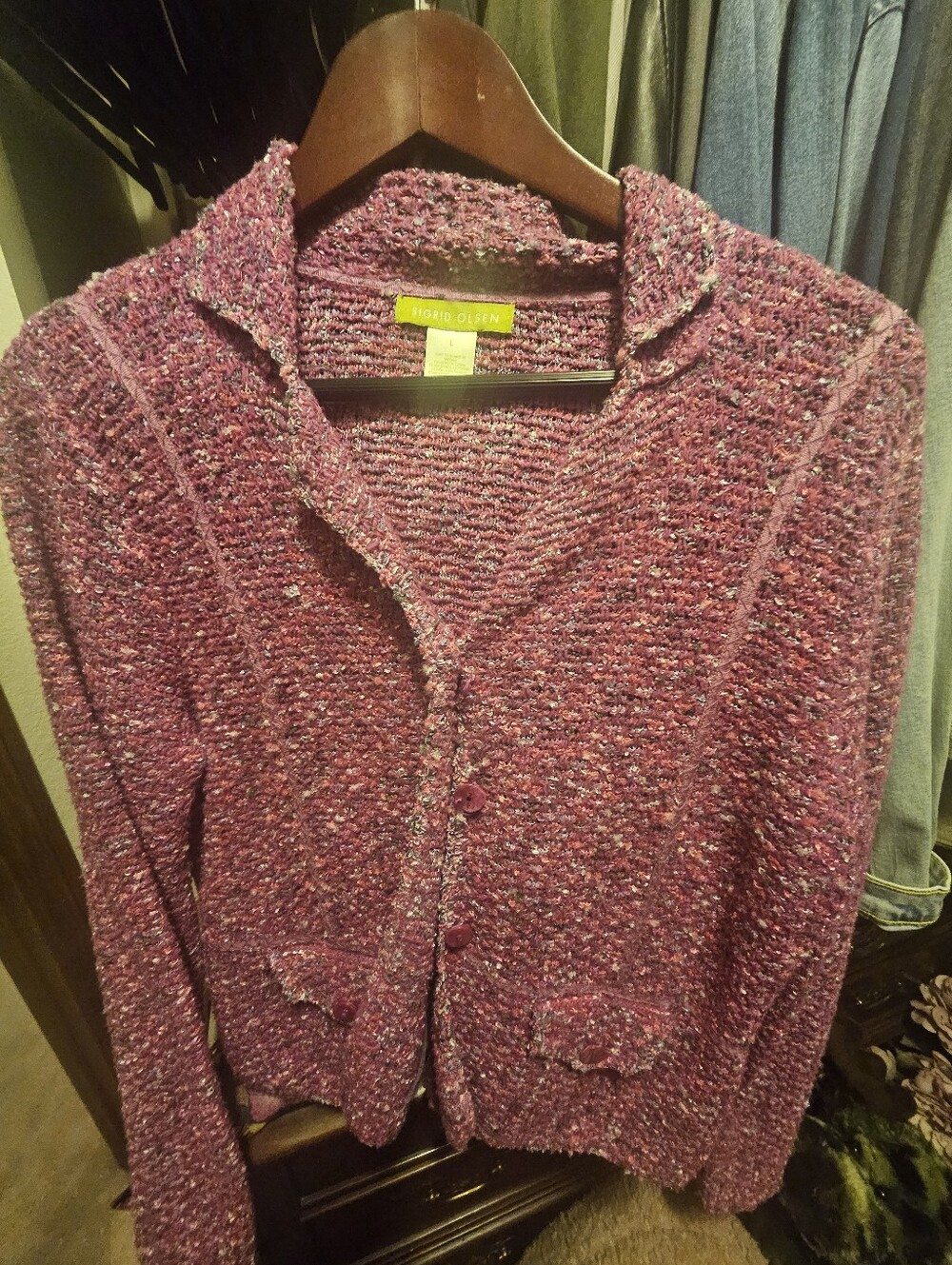 Sigrid Olsen Pink Tweed Knit Button Cardigan